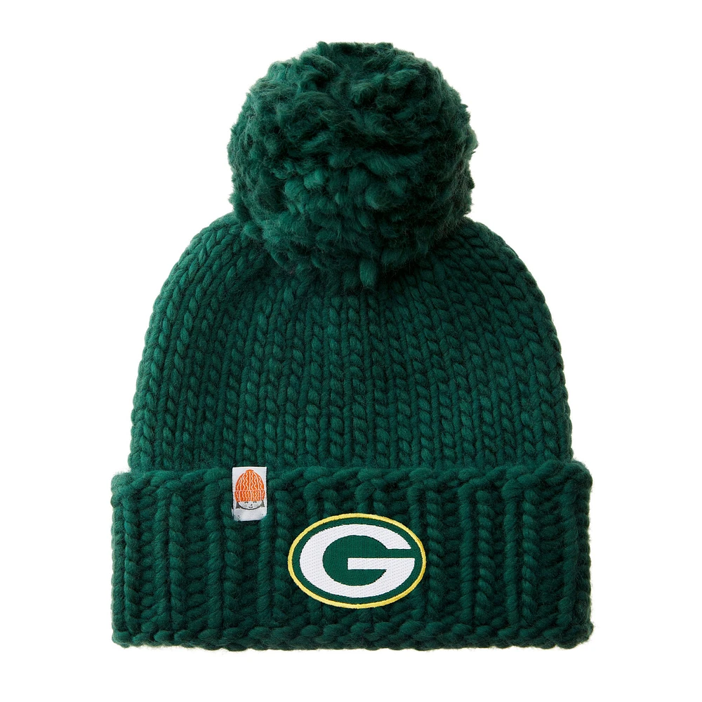 Sh*t That I Knit Green Green Bay Packers Bonnet en laine mérinos tricoté à la main avec pompon en fil pour femme
