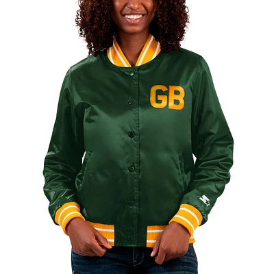 Veste universitaire à bouton-pression en satin pour femmes Starter Green Bay Packers
