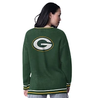 Women's Starter Green Bay Packers Oversized On the Ball Intarsia Knit Pullover Sweater