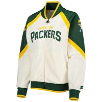 Women's Starter White/Green Green Bay Packers Overtime Raglan Full-Zip Track Jacket