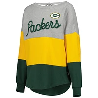 Touch Heather Grey/Green Green Bay Packers Outfield Deep V-Back Waist Length Pullover Sweatshirt pour femme
