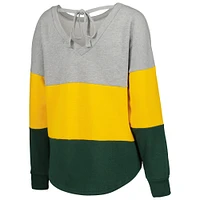 Touch Heather Grey/Green Green Bay Packers Outfield Deep V-Back Waist Length Pullover Sweatshirt pour femme