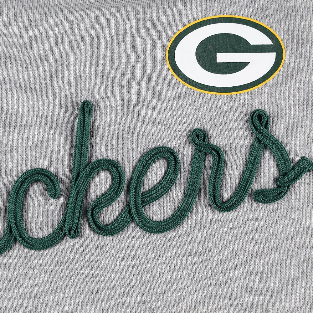 Touch Heather Grey/Green Green Bay Packers Outfield Deep V-Back Waist Length Pullover Sweatshirt pour femme