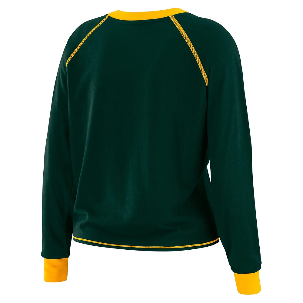 Women's WEAR by Erin Andrews Green/Gold Green Bay Packers Tie-Front Long Sleeve Top