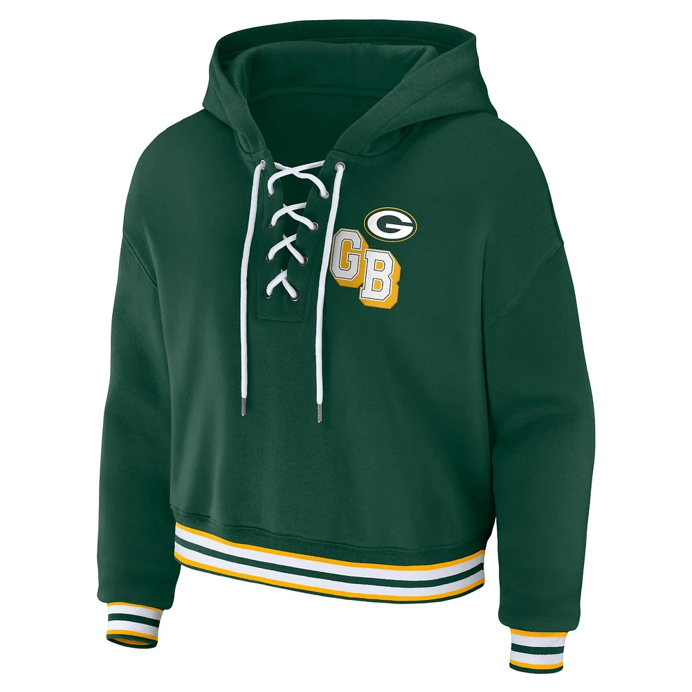 Women's WEAR by Erin Andrews Green Bay Packers Lace-Up Pullover Hoodie