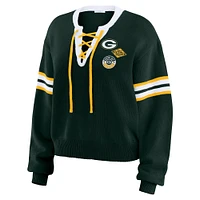 Women's WEAR by Erin Andrews Green Bay Packers Lace-Up Pullover Sweatshirt