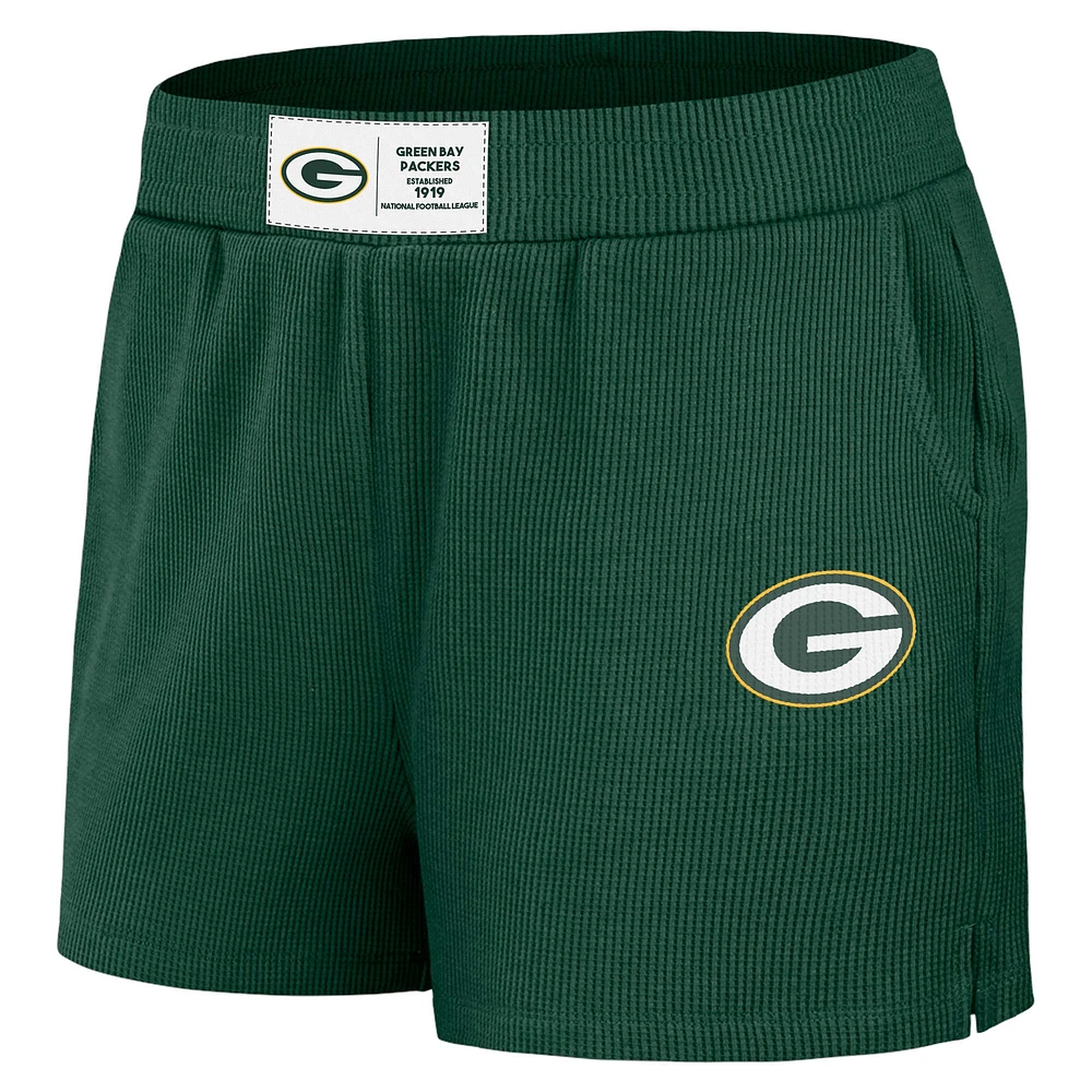 Women's WEAR by Erin Andrews Green Bay Packers Waffle Knit Long Sleeve T-Shirt & Shorts Lounge Set