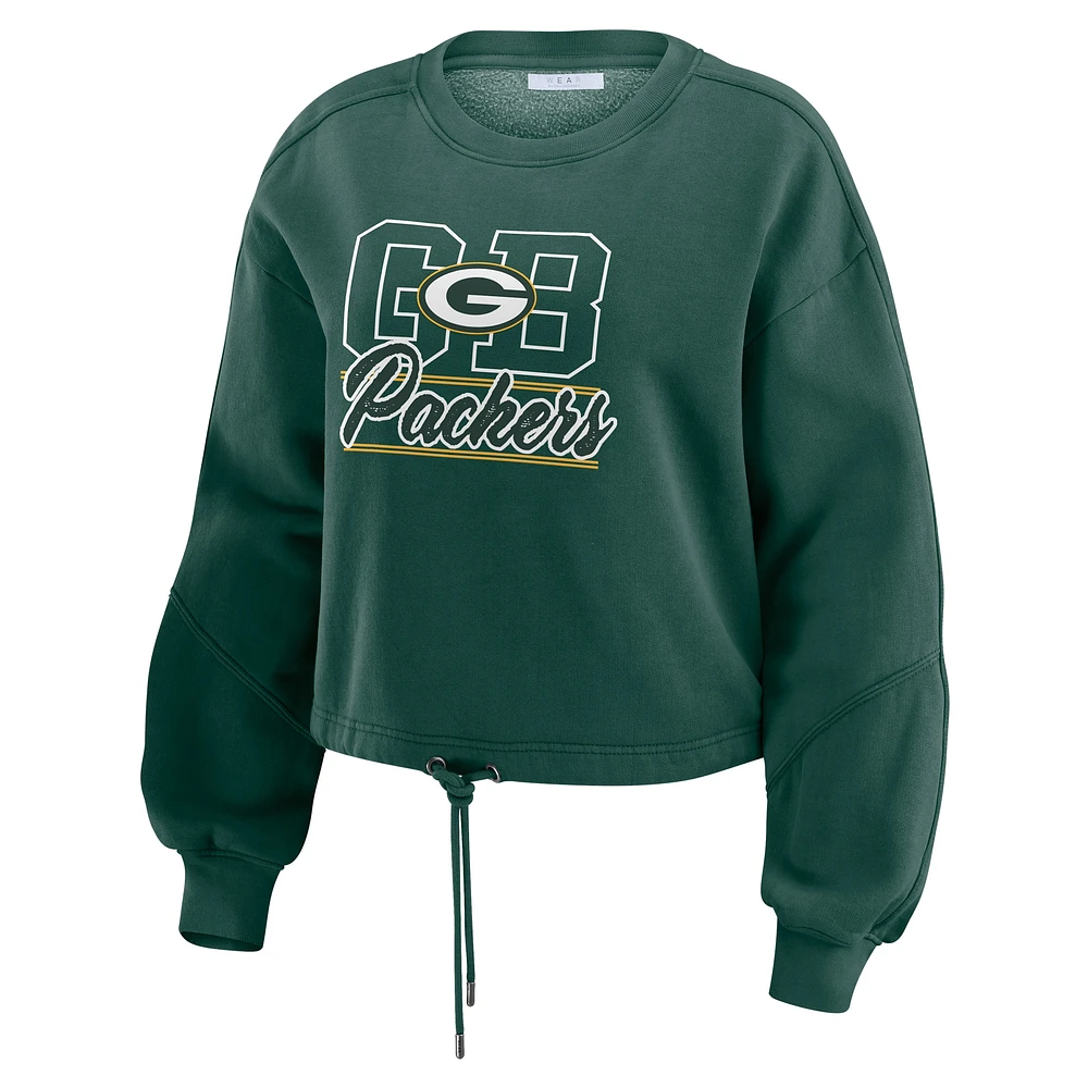 Women's WEAR by Erin Andrews Green Bay Packers Washed Fleece Long Sleeve T-Shirt & Shorts Lounge Set