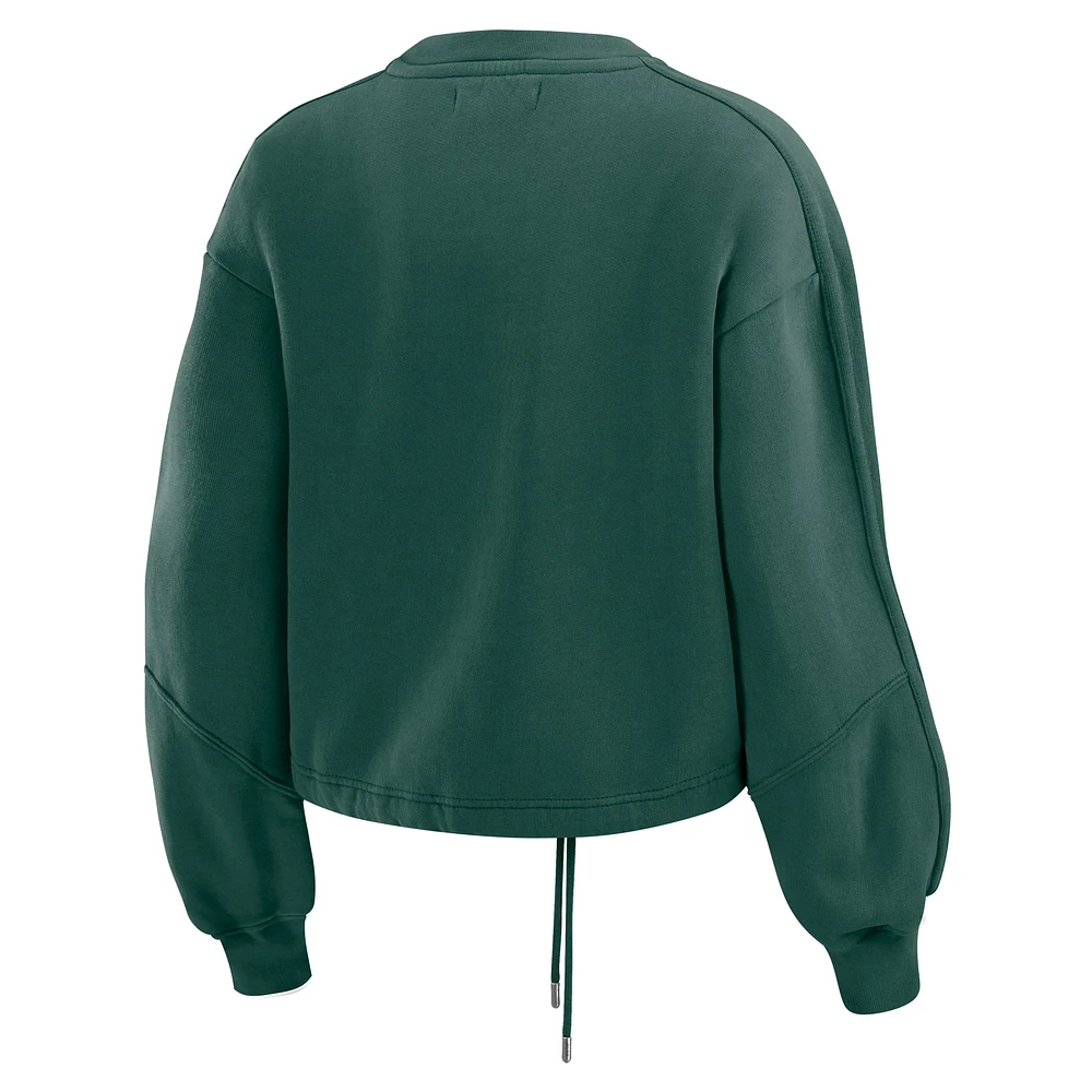 Women's WEAR by Erin Andrews Green Bay Packers Washed Fleece Long Sleeve T-Shirt & Shorts Lounge Set