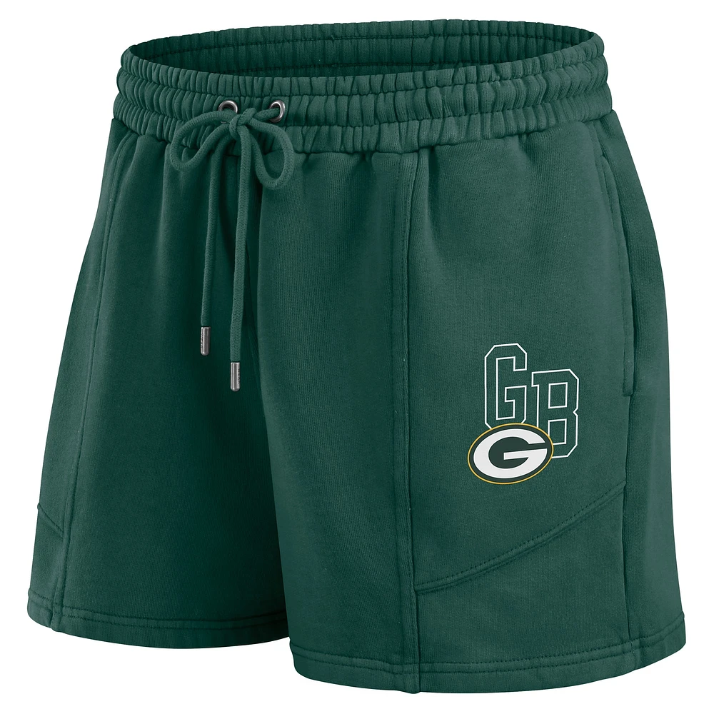Women's WEAR by Erin Andrews Green Bay Packers Washed Fleece Long Sleeve T-Shirt & Shorts Lounge Set