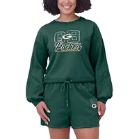 Women's WEAR by Erin Andrews Green Bay Packers Washed Fleece Long Sleeve T-Shirt & Shorts Lounge Set