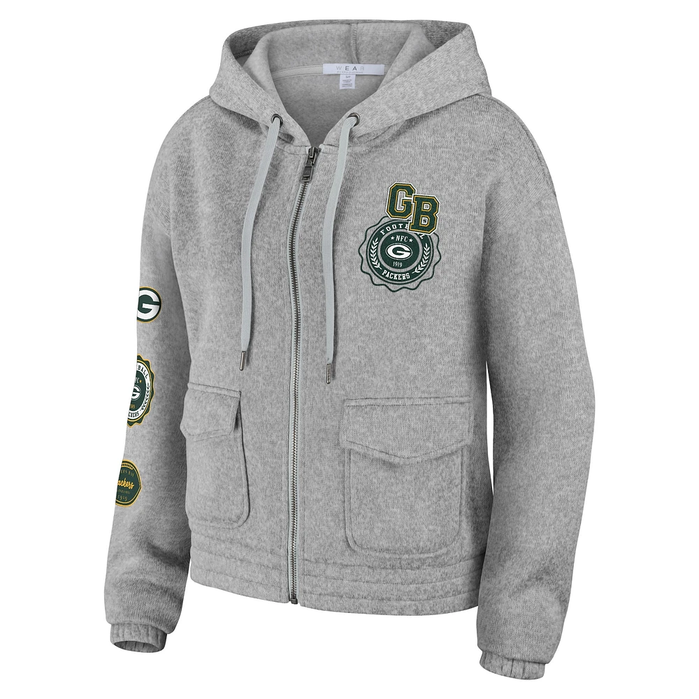 Women's WEAR by Erin Andrews Heather Gray Green Bay Packers Full-Zip Hoodie