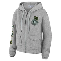 Women's WEAR by Erin Andrews Heather Gray Green Bay Packers Full-Zip Hoodie