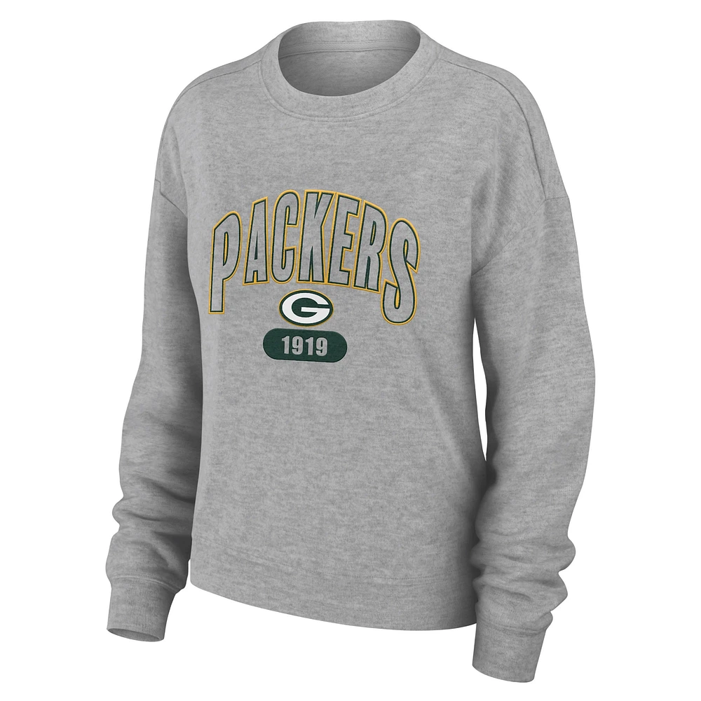 Ensemble de détente pour femme WEAR by Erin Andrews Heather Gray Green Bay Packers grande taille en tricot tri-blend à manches longues et pantalon