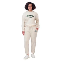 Women's WEAR by Erin Andrews  Oatmeal Green Bay Packers Plus Rib-Knit Long Sleeve T-Shirt & Pants Lounge Set