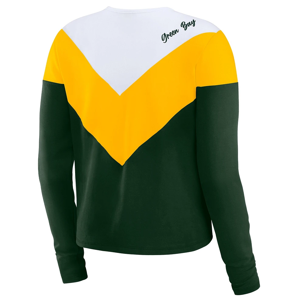 T-shirt à manches longues chevrons tri-blend blanc grande taille pour femme WEAR by Erin Andrews des Green Bay Packers