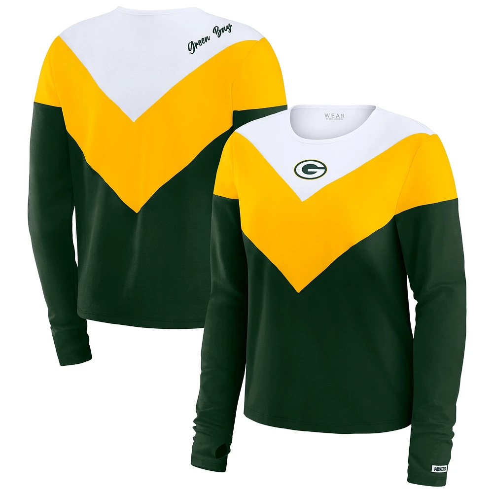 T-shirt à manches longues chevrons tri-blend blanc grande taille pour femme WEAR by Erin Andrews des Green Bay Packers