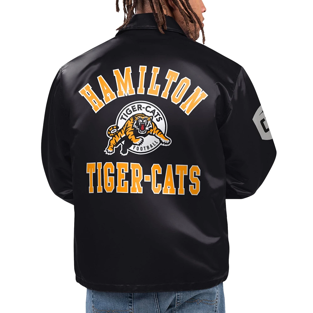 Blouson d'entraîneurs à bouton-pression complet Starter noir des Tiger-Cats de Hamilton pour hommes