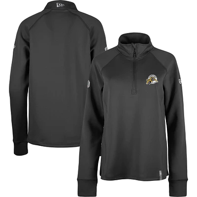 Haut 5th & Ocean by New Era pour femme Noir Hamilton Tiger-Cats Sideline Piper Performance Raglan Quarter-Zip Top