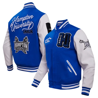 Veste à glissière complète en laine vintage Pro Standard Royal Hampton Pirates HBCU pour hommes