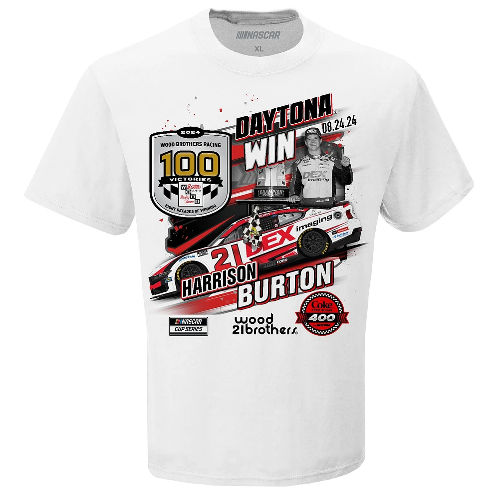 Men's Checkered Flag Sports White Harrison Burton 2024 Coke Zero Sugar 400 Race Winner T-Shirt