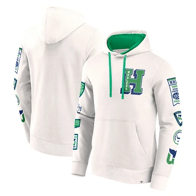 Men's Fanatics  White Hartford Whalers Vintage Letterman Pullover Hoodie