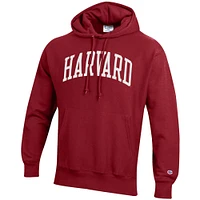 Men's Champion Crimson Harvard Team Arch Reverse Weave Pullover Hoodie