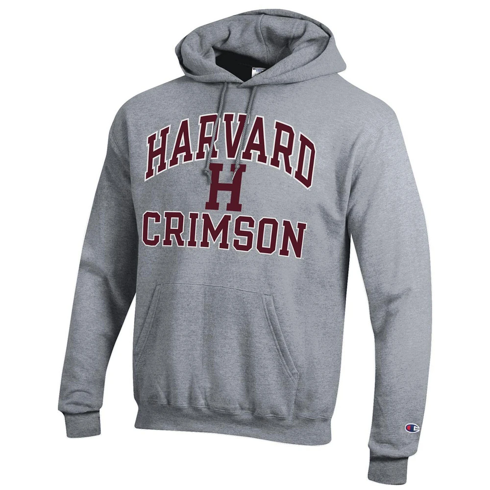 Men's Champion Heather Gray Harvard Crimson High Motor Pullover Hoodie