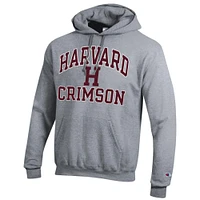 Men's Champion Heather Gray Harvard Crimson High Motor Pullover Hoodie