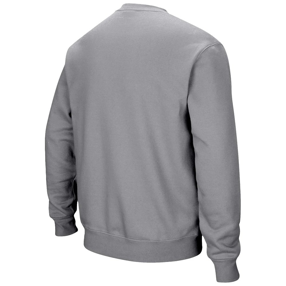 Men's Colosseum Gray Harvard Crimson Team Arch & Logo Tackle Twill Pullover Sweatshirt