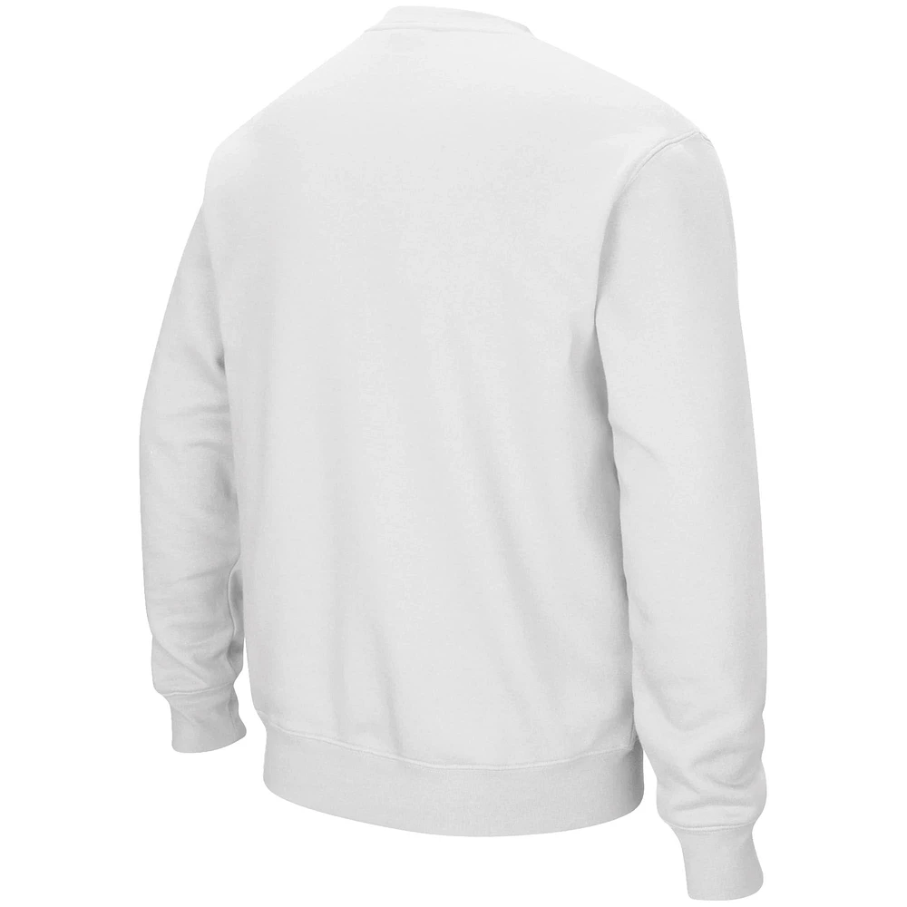 Men's Colosseum White Harvard Crimson Team Arch & Logo Tackle Twill Pullover Sweatshirt
