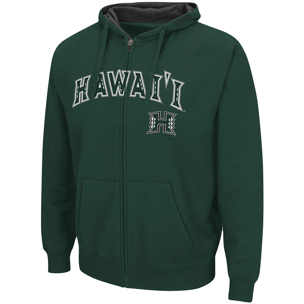 Men's Colosseum Green Hawaii Warriors Arch & Logo 3.0 Full-Zip Hoodie