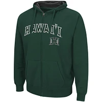 Men's Colosseum Green Hawaii Warriors Arch & Logo 3.0 Full-Zip Hoodie