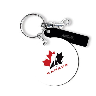 White Hockey Canada Personalized Leather Round Bag Tag