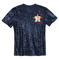 Juniors Jose Altuve Navy Houston Astros Name & Number Sequin V-Neck Top