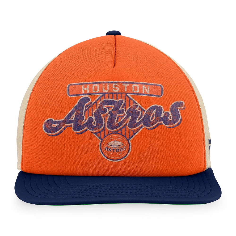 Men's Fanatics Orange/Navy Houston Astros Cooperstown Collection Talley Foam Trucker Snapback Hat