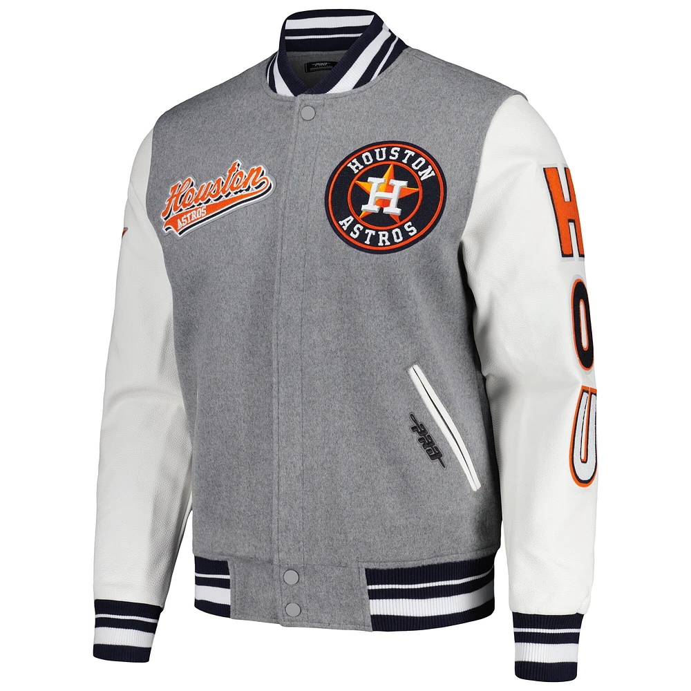 Men's Pro Standard Heather Gray Houston Astros Script Tail Wool Full-Zip Varity Jacket