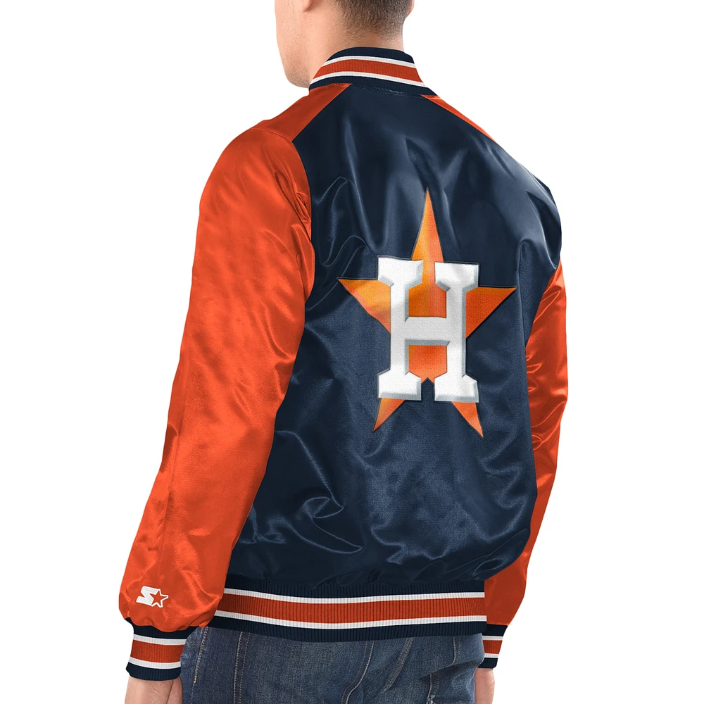 Veste starter à bouton-pression en satin pour hommes, bleu marine/orange, Houston Astros Varsity