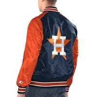 Veste starter à bouton-pression en satin pour hommes, bleu marine/orange, Houston Astros Varsity