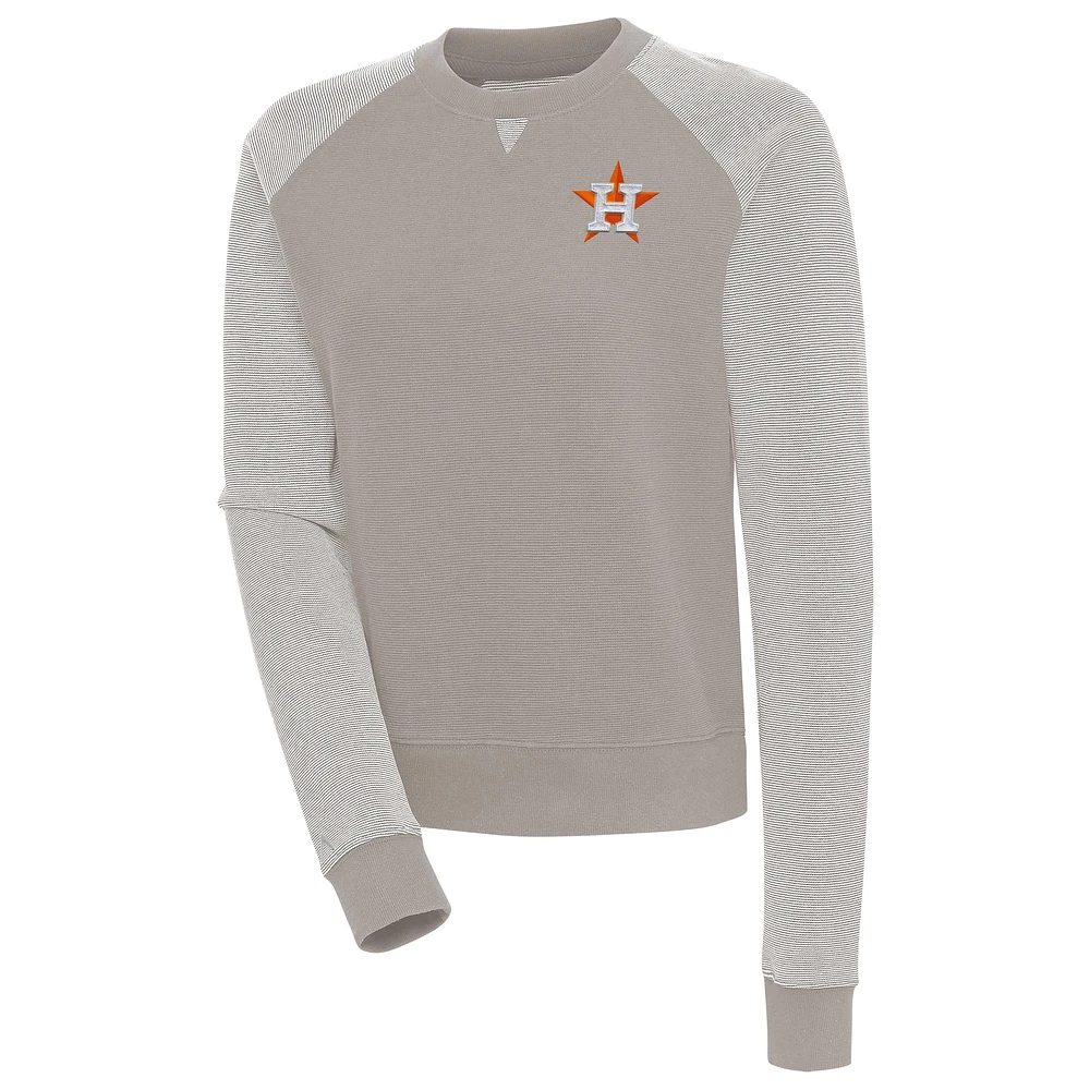 Women's Antigua  Oatmeal/White Houston Astros Flier Bunker Tri-Blend Pullover Sweatshirt