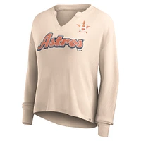 Women's Fanatics Cream Houston Astros Go For It Waffle Knit Long Sleeve Notch Neck T-Shirt