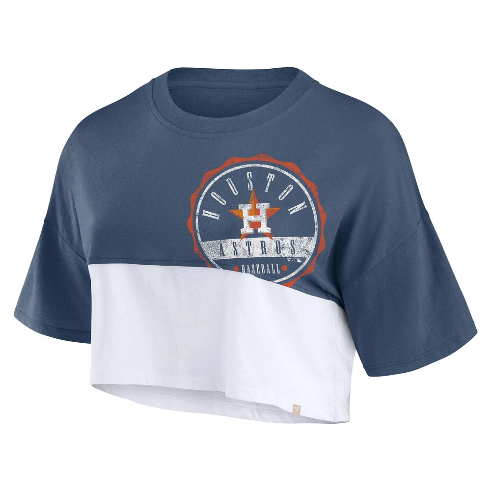 Women's Fanatics Navy/White Houston Astros Color Split Boxy Cropped T-Shirt