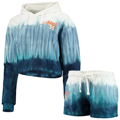 Women's FOCO Navy Houston Astros Dip-Dye Hoodie T-Shirt and Pants Sleep Set
