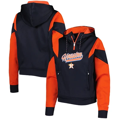 Sweat à capuche quart de zip en polaire color block New Era pour femmes, bleu marine, Houston Astros