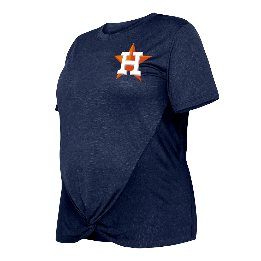 T-shirt pour femme New Era bleu marine Houston Astros taille plus avec nœud sur le devant