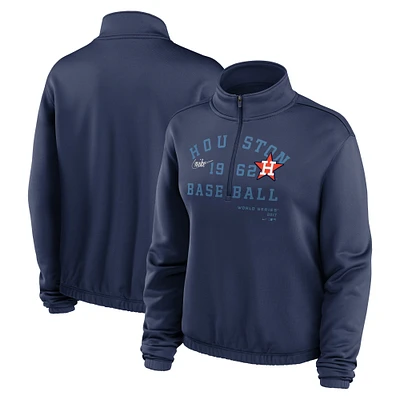 Sweat-shirt semi-court à demi-zip et ourlet bulle Nike pour femmes, bleu marine, Houston Astros Rewind Splice