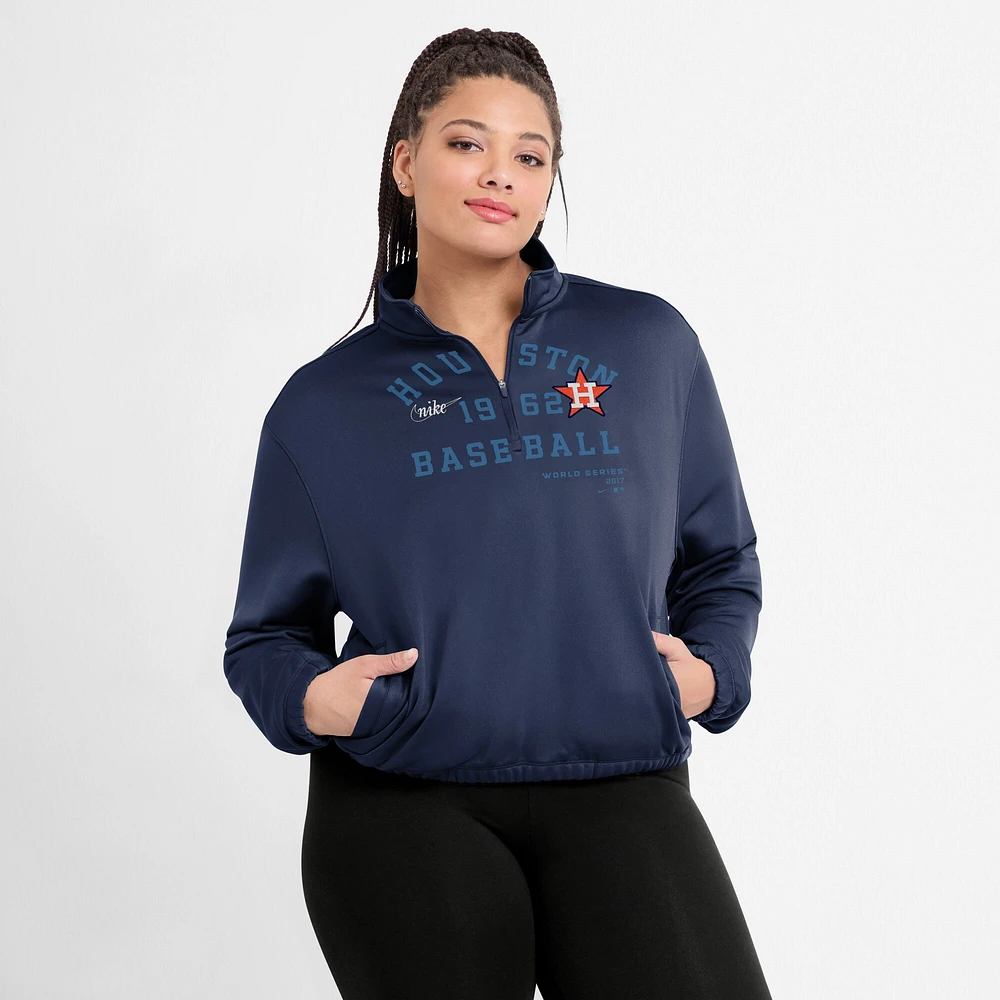 Women's Nike Navy Houston Astros Rewind Splice Half-Zip Semi-Cropped Bubble Hem Sweatshirt