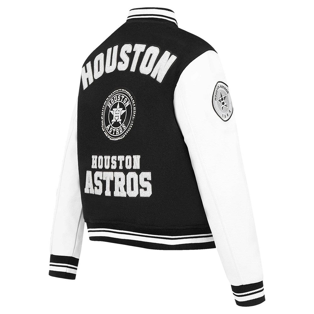 Veste universitaire entièrement zippée en laine côtelée Pro Standard pour femme Houston Astros Pearls Black