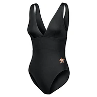 Women's Tommy Bahama Black Houston Astros Palm Modern V-Neck One-Piece Swimsuit