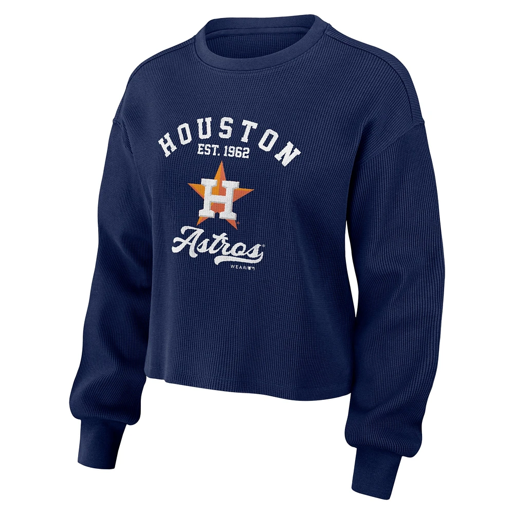 Women's WEAR by Erin Andrews Navy Houston Astros Waffle Knit Long Sleeve T-Shirt & Shorts Lounge Set